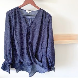 Umgee tie front polka dot long sleeve blouse